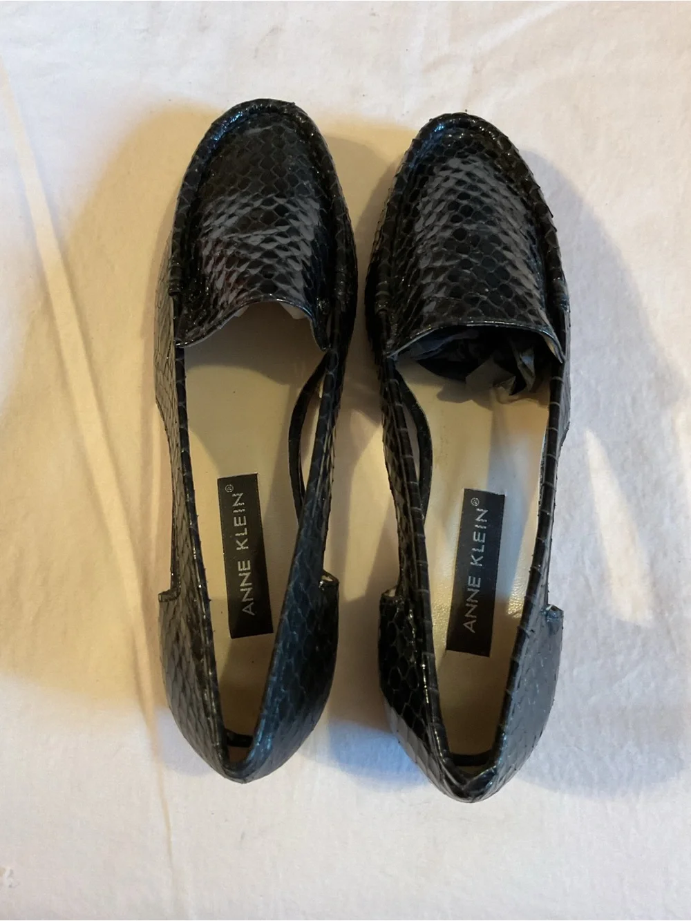Vintage Anne Klein Black Leather Snakeskin D’Orsay Flats